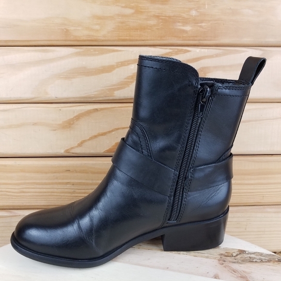 Marc Fisher Black Leather Side Zip Heeled Ankle Boot Booties Moto Biker Women's - Picture 7 of 11